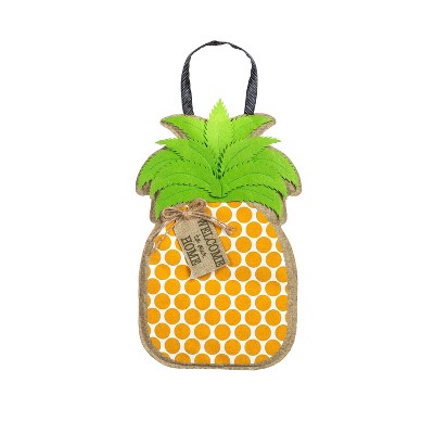 Evergreen Pineapple Greeting Burlap Door Decor, 11 x 17.5"H