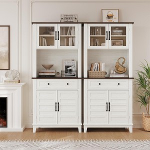 Set of 2 Tall Storage Cabinet, Freestanding Kitchen Pantry Organizer with Drawer & Adjustable Shelves, Bathroom Cabinet for Dining Room - 1 of 4