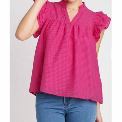 Women's Layered Ruffle Sleeve Split Neck Top - umgee