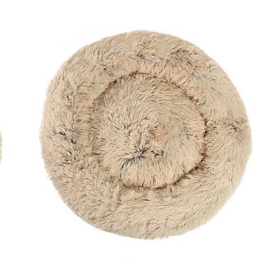 Extra Large Taupe Faux Fur Orthopedic Donut Dog Bed