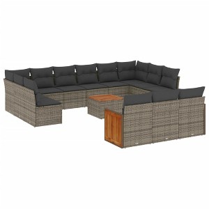 vidaXL 14 Piece Patio Sofa Set with Cushions Gray and Dark Gray Poly Rattan - With Table - 1 of 4