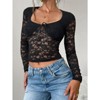 Coolmee Women's Lace Long Sleeve Shirt Low Cut Slim Fit Top Bow Sexy Going Out Club Concert Clothes - 4 of 4
