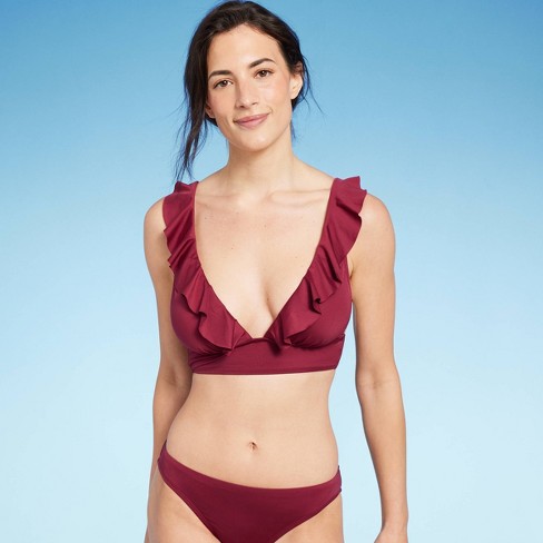 Women's Longline Square Neck Bralette Bikini Top - Shade & Shore™ Red S