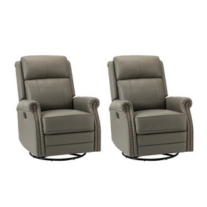 Irene 30.5" Wide Genuine Leather Manual Recliner with Rolled Arms Set of 2| ARTFUL LIVING DESIGN - 1 of 4