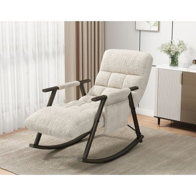 CENGHU Casual Folding Rocking Chair Upholstered, Lounge Rocking Chair Adjustable High Back and Foot Rest, Modern Accent Recliner Chair for Adults