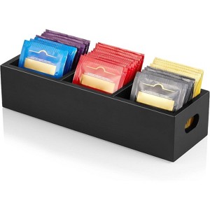 Tea Bag Organizer, Black Wooden Tea Bag Holder, Tea Storage Containers with 3 Slots, Sugar Packet Holder, Tea B - 1 of 4