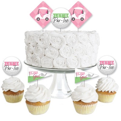 Big Dot of Happiness Golf Girl - Dessert Cupcake Toppers - Pink Birthday Party or Baby Shower Clear Treat Picks - Set of 24