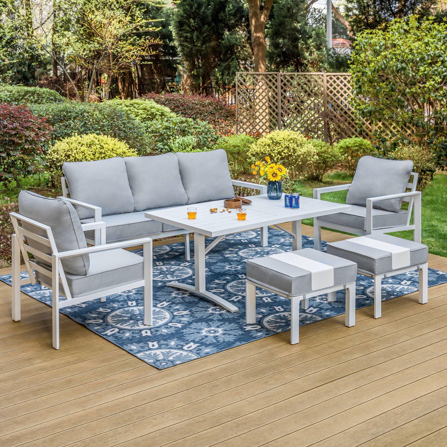 Captiva Designs 6pc Modern Aluminum Outdoor Patio Conversation Set with Coffee Table