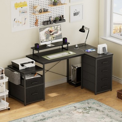 Aheaplus Reversible L Shaped Computer Desk with Fabric File Drawers