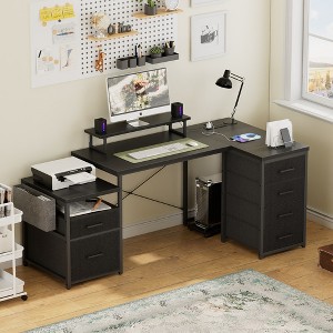 Aheaplus Reversible L Shaped Computer Desk with Fabric File Drawers - 1 of 4
