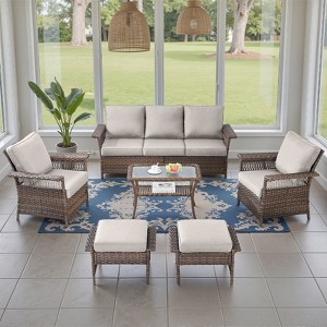 Belord 6 Pieces Patio Furniture Set, All Weather Brown Wicker Outdoor Conversation Set with Patio Chairs Set of 2, Furniture Sofa Set for Balcony - 1 of 4