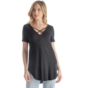 24seven Comfort Apparel Womens V Neck Criss Cross Neckline T Shirt Tunic Top - 1 of 4