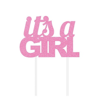 "It's A Girl" Glitter Cake Topper Party Decoration Pink
