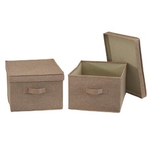 Household Essentials Set of 2 Large Storage Boxes with Lids Latte Linen: Decorative, Stackable, Foldable, Spot Clean - 1 of 4