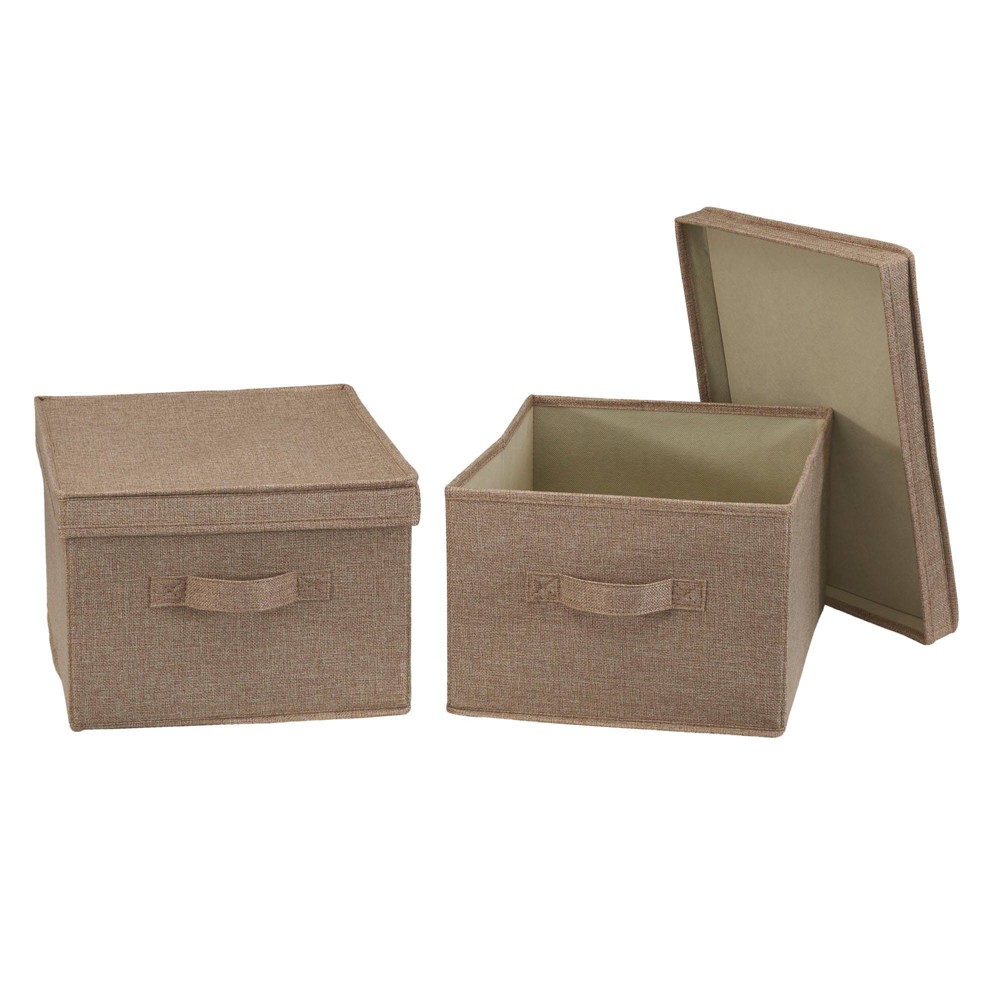 Household Essentials Set of 2 Large Storage Boxes with Lids Latte Linen: Decorative, Stackable, Foldable, Spot Clean