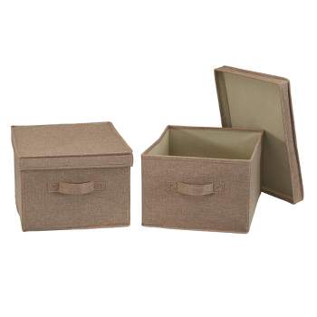 Household Essentials Set of 2 Large Storage Boxes with Lids Latte Linen