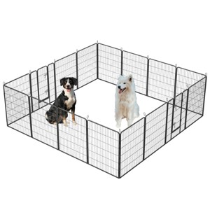 Yukimo 40"H Dog Playpen - Hammer Paint Metal Outdoor/Indoor Fence with Door, Portable Pet Kennel for Yard, RV, Camping, 16-Panel - 1 of 4