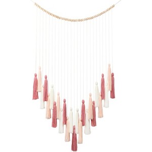 Aoibox Handmade Boho Macrame Wall Hanging with Blush Pink Tassels & Rose Gold Accents for Nursery, Classroom, Baby Shower Decor - 1 of 4