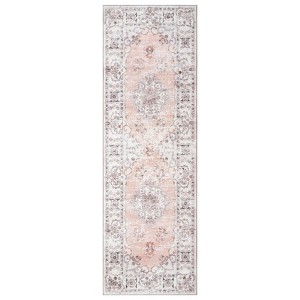 COZONY Washable Boho Distressed Area Rug with Non-Slip Backing, Low Pile Stain Resistant Carpet for Living Room - 1 of 4