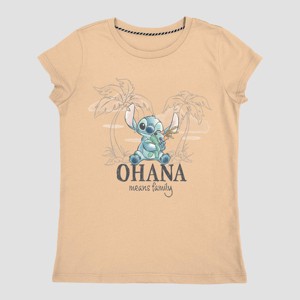 Girls' Disney Lilo & Stitch Ohana Short Sleeve Graphic T-Shirt - Light Orange - 1 of 2