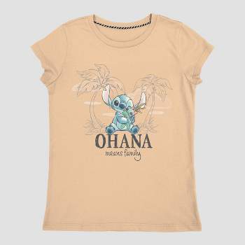Girls' Disney Lilo & Stitch Ohana Short Sleeve Graphic T-Shirt - Light Orange