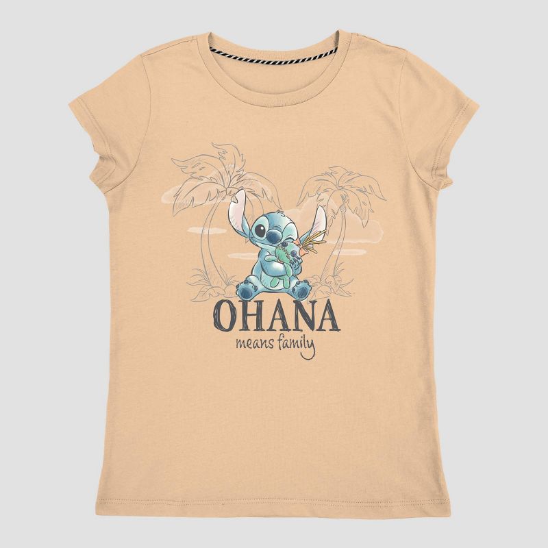 Girls' Disney Lilo & Stitch Ohana Short Sleeve Graphic T-Shirt - Light Orange, 1 of 3