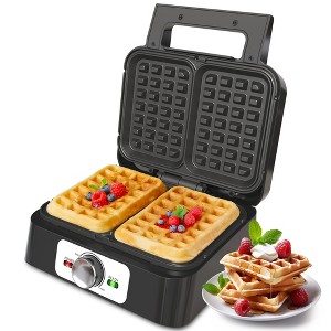 Heynemo 2 Slices Waffle Maker: Electric Waffle Iron with Adjustable Temperature Control, Nonstick Waffle Machine with Indicator Light, Silver - 1 of 4