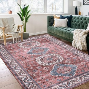 Acekool Runner/Area Rug, Washable Vintage Boho Design, Non-Slip, Stain Resistant for Living Room, Bedroom, Office - 1 of 4