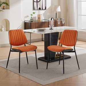 Okak Modern Linen Dining Chairs Set of 2, Comfy Kitchen Chairs with Bentwood Back, Upholstered Side Chairs with Metal Legs Adjustable Foot - 1 of 4