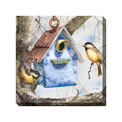 Cottage Garden West of The Wind Winter Home Blue, Yellow, Brown 24 x 24 Inch Waterproof Gallery Wrapped Canvas, Outdoor Garden, Yard, Patio All
