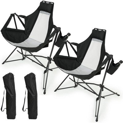 ALEXOUN 2Pcs Folding Outdoor Portable Camping Chair with Pillow and Cup Holder, Recliner with Carry Bag for Outdoor Travel Camping