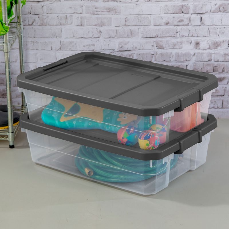 Sterilite 40 Quart Clear Plastic Modular Stacker Storage Bin Tote Containers with Latching Lids and Textured Sure-Grip Surfaces, Flat Gray, 5 of 7