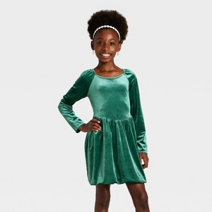 Girls' Long Sleeve Velour Dress - Cat & Jack™ - 1 of 3