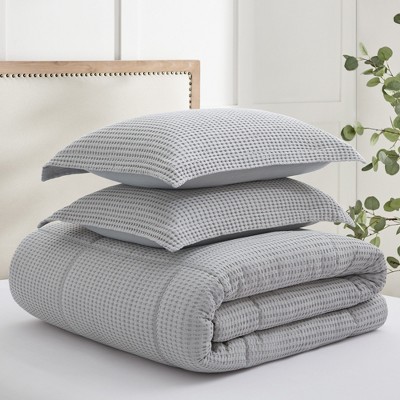 Twin Grey Pewter Cotton Waffle Comforter Set