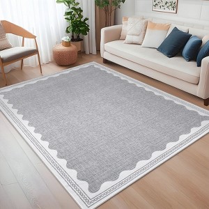 Scalloped Pattern Rugs for Living Room Bedroom Soft Non Slip Low Pile Throw Carpet Washable Foldable Area Rug - 1 of 4