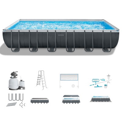 Intex 24' x 12' x 52" Rectangular XTR Frame Above Ground Swimming Pool Set Bundled with OptiFlow 2 Pack Premium Filter Sand, 50 lb Bag