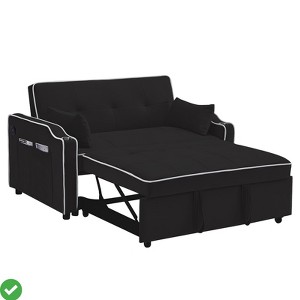 Modern 3-in-1 Sleeper Sofa with USB Ports - Convertible Velvet Loveseat Bed for Small Spaces (Gray) - 1 of 4