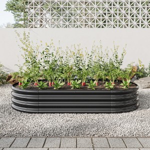 Raised Garden Bed Outdoor, Oval Large Metal Raised Planter Bed for for Plants, Vegetables, and Flowers - Black - 1 of 1