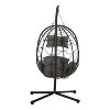 PAGED Porch Swing with Stand Wicker Hanging Egg Chair with Seat Cushion for Balcony, Porch, Garden - 3 of 4