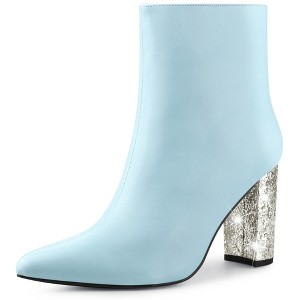 Perphy Women's Fashion Pointy Toe Zipper Sparkly Glitter Chunky Heels Ankle Boots - 1 of 4