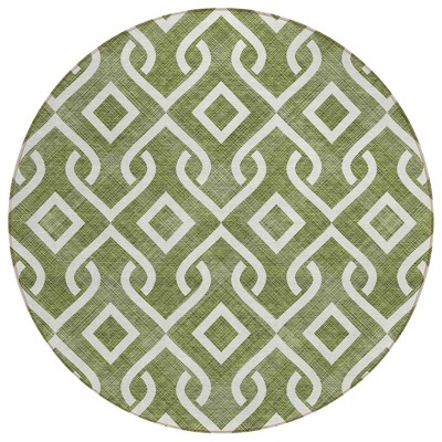 Olive Green And Ivory Geometric Washable Indoor Outdoor Area Rug