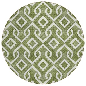 Olive Green And Ivory Geometric Washable Indoor Outdoor Area Rug - 1 of 4