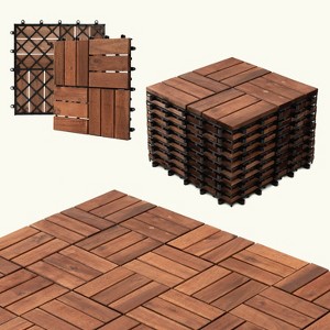 Gulches 27pcs Interlocking Deck Tiles, 11.8"x11.8" Acacia Wood Patio Flooring, Square Joint, Dark Brown, Indoor/Outdoor Waterproof - 1 of 4