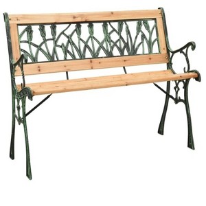 Patio Bench 48" Cast Iron and Solid Firwood - 1 of 4