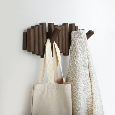 Aged Walnut 5-Hook Flip Wall Art Coat Rack