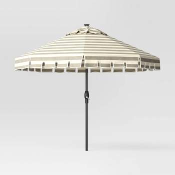 9'x9' Scalloped Patio Umbrella Cabana Stripe Black - Black Pole - Threshold™