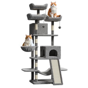 Large Cat Tree for Big Cats, Multi-Level Cat Tower for Indoor Cats, Scratching Post,Condo,Platforms,Cat Tunnel,Hammock,Feeding Station,Pet Play House - 1 of 4