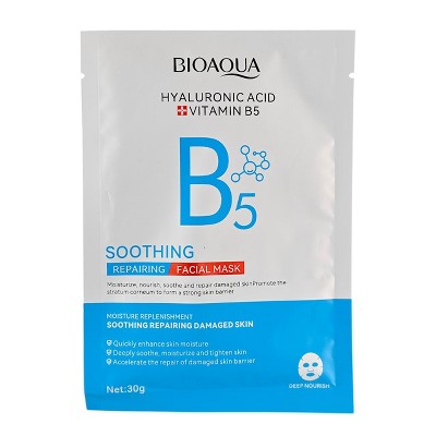 Bioaqua Hyaluronic Acid Vitamun B5 Soothing Repairing Facial Mask - 1.05 oz - A soothing soak of Hyaluronic Acid and Vitamin B5
