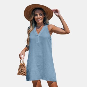 Women's Sleeveless Lace Detail V-Neck Mini Cover-Up Dress - Cupshe - 1 of 4