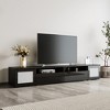 83"W TV Stand TV Console Media Console TV Cabinet with Push to Open Doors, LED Lights and Rattan Doors for TVs Up to 90", Black+White-ModernLuxe - 2 of 4